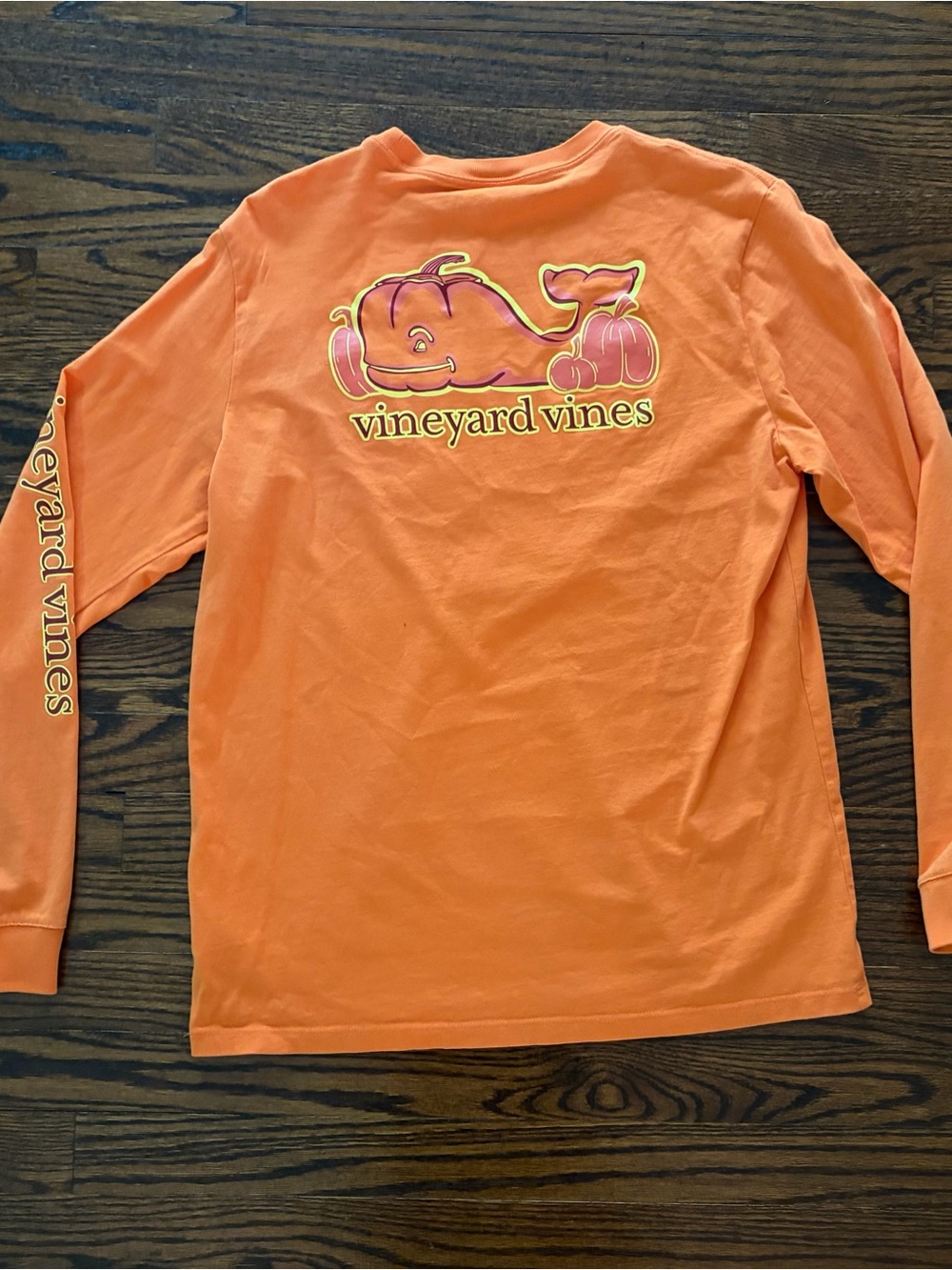 Vineyard Vines Halloween Orange Pumpkin Glow Whale Long Sleeve Shirt Youth XL